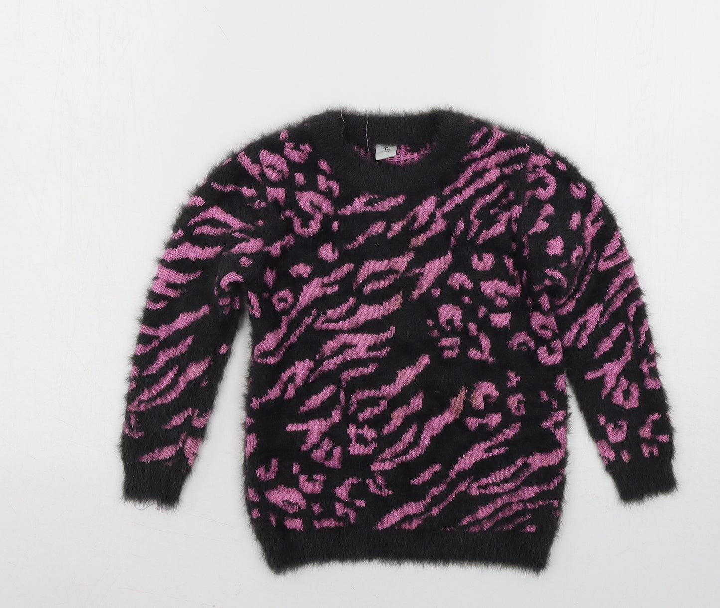 TU Girls Black Animal Print Knit Pullover Jumper Size 4 Years