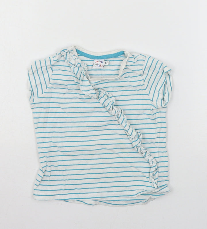 Mini Club Girls White Striped Jersey Basic T-Shirt Size 3-4 Years