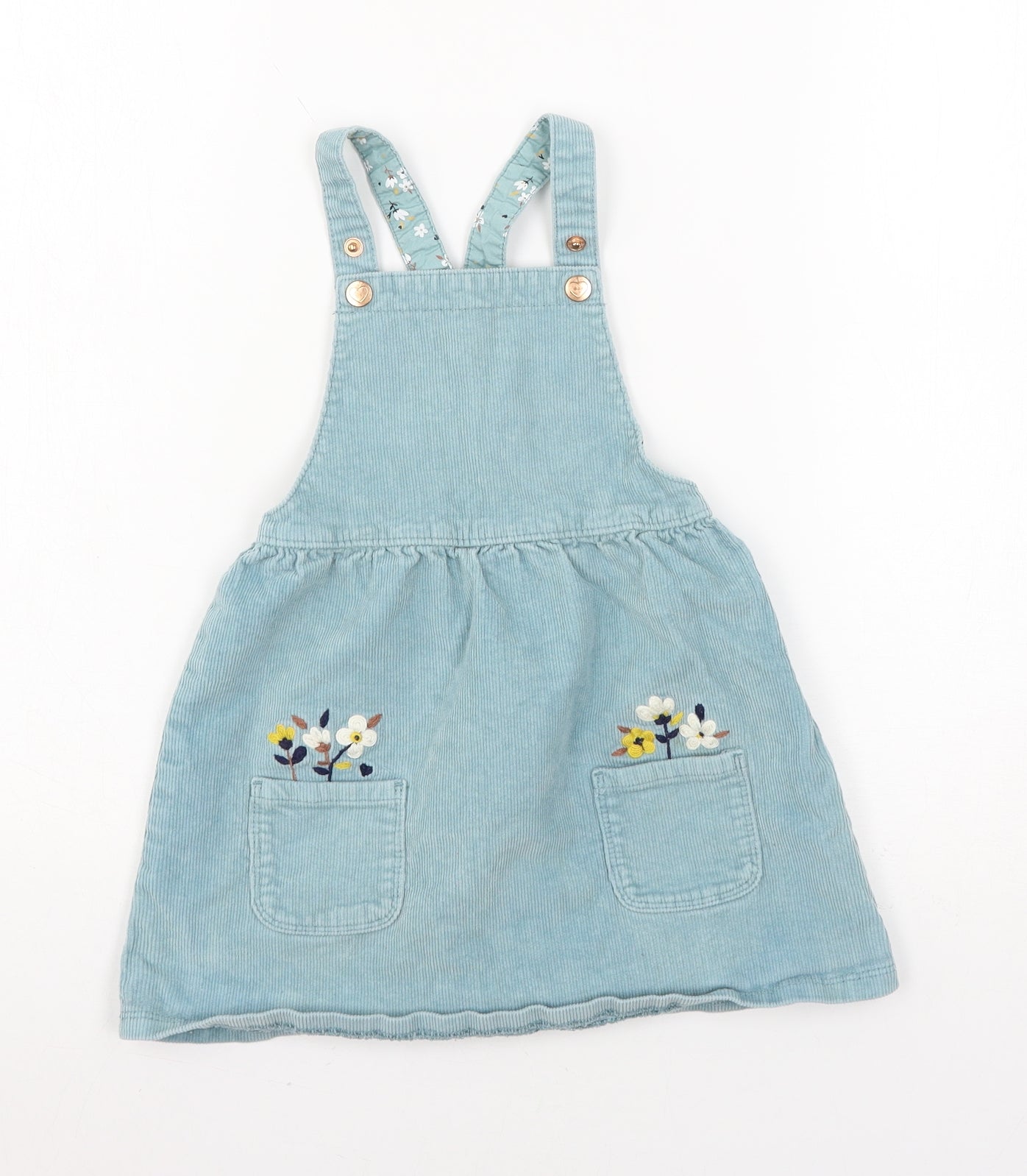 George Girls Blue Floral Corduroy Pinafore/Dungaree Dress  Size 3-4 Years