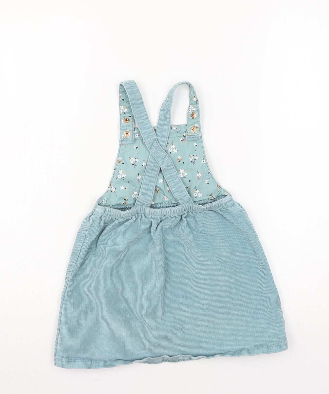 George Girls Blue Floral Corduroy Pinafore/Dungaree Dress  Size 3-4 Years