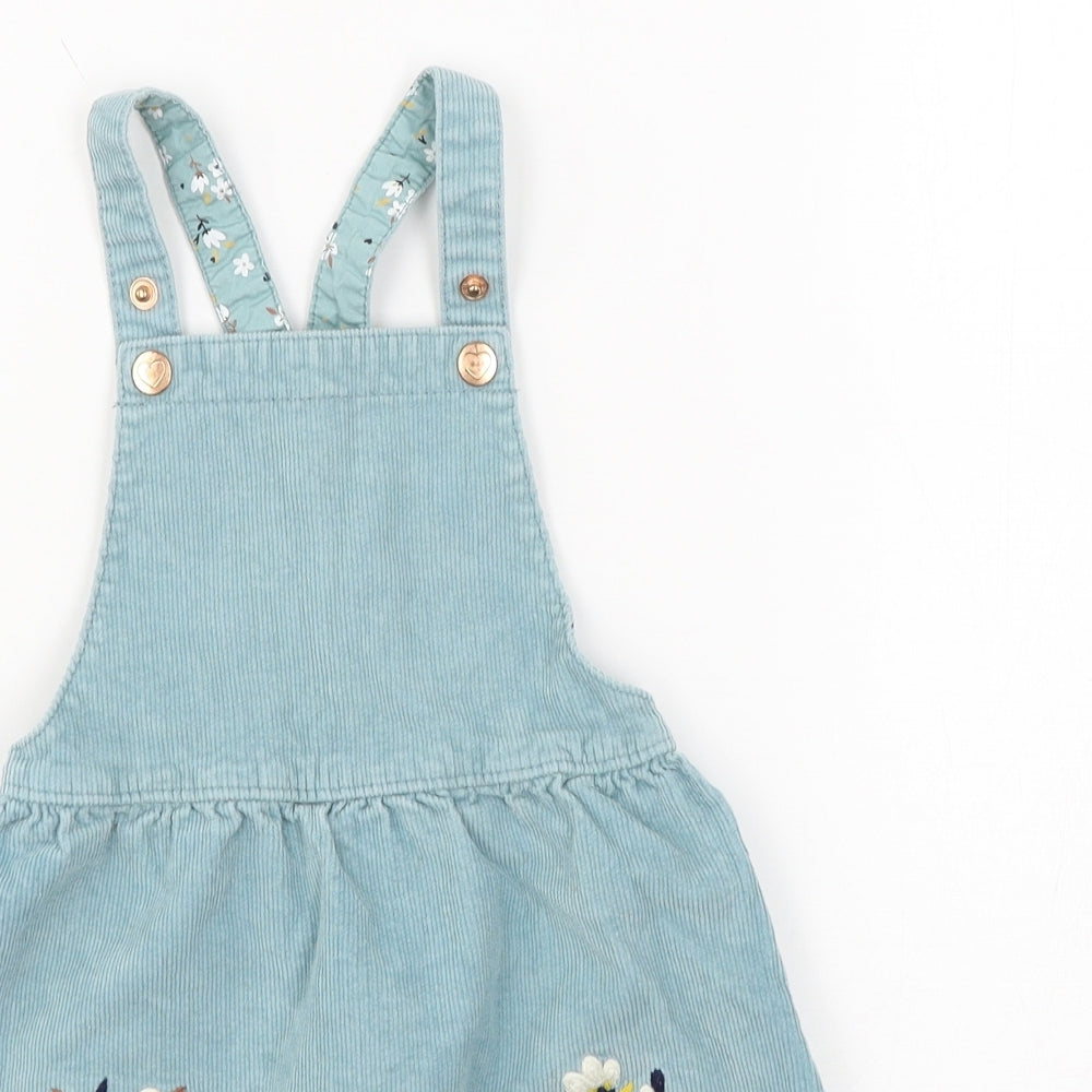 George Girls Blue Floral Corduroy Pinafore/Dungaree Dress  Size 3-4 Years
