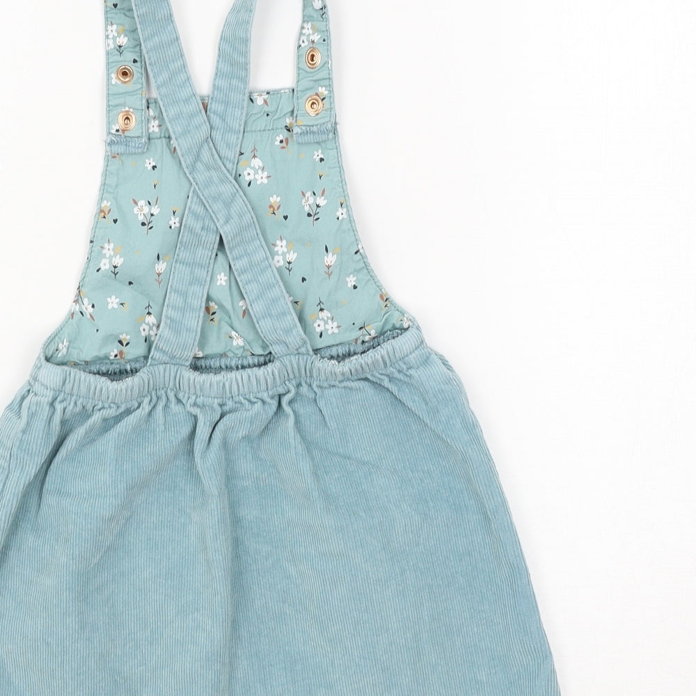 George Girls Blue Floral Corduroy Pinafore/Dungaree Dress  Size 3-4 Years