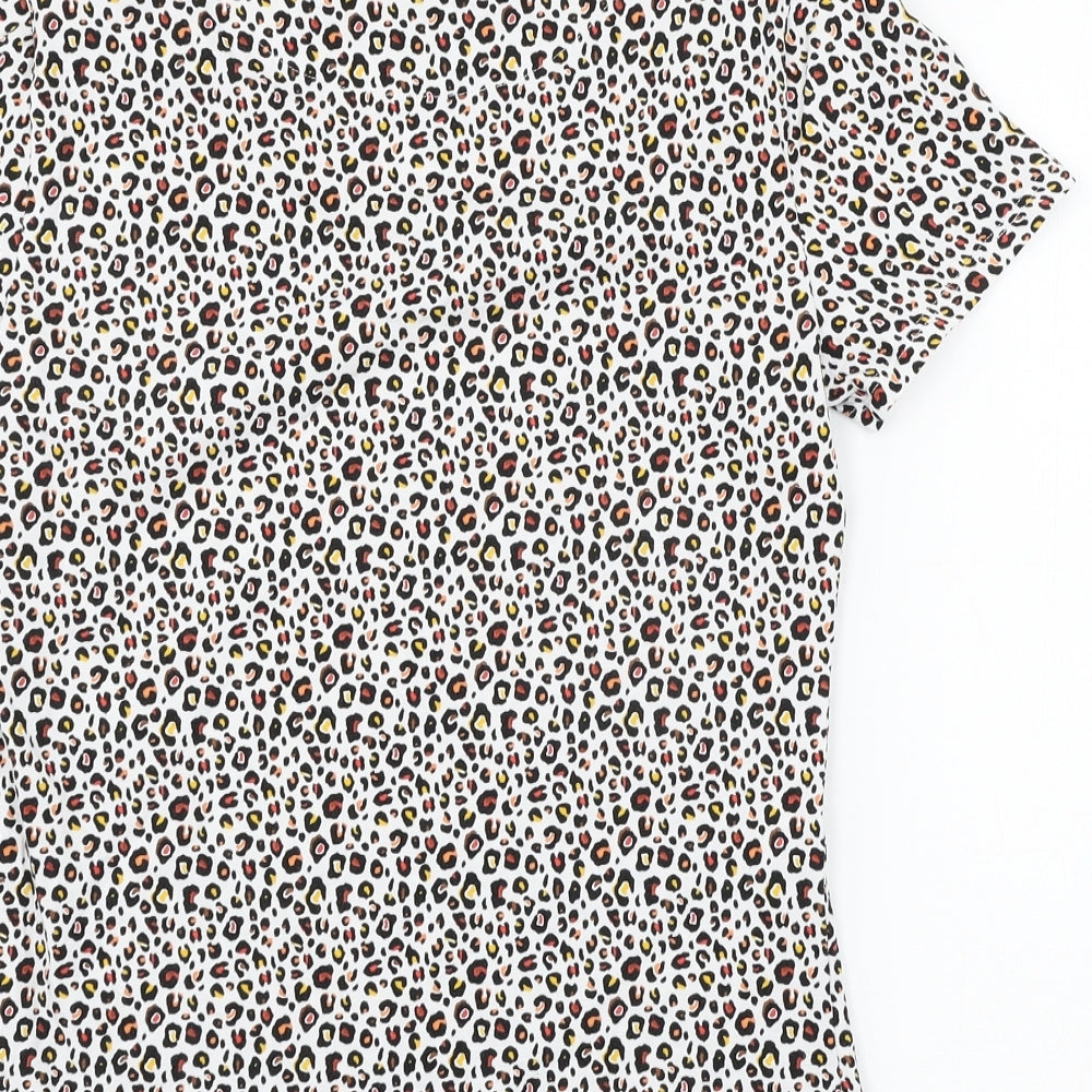 Marks and Spencer Womens White Animal Print Jersey Basic T-Shirt Size 12