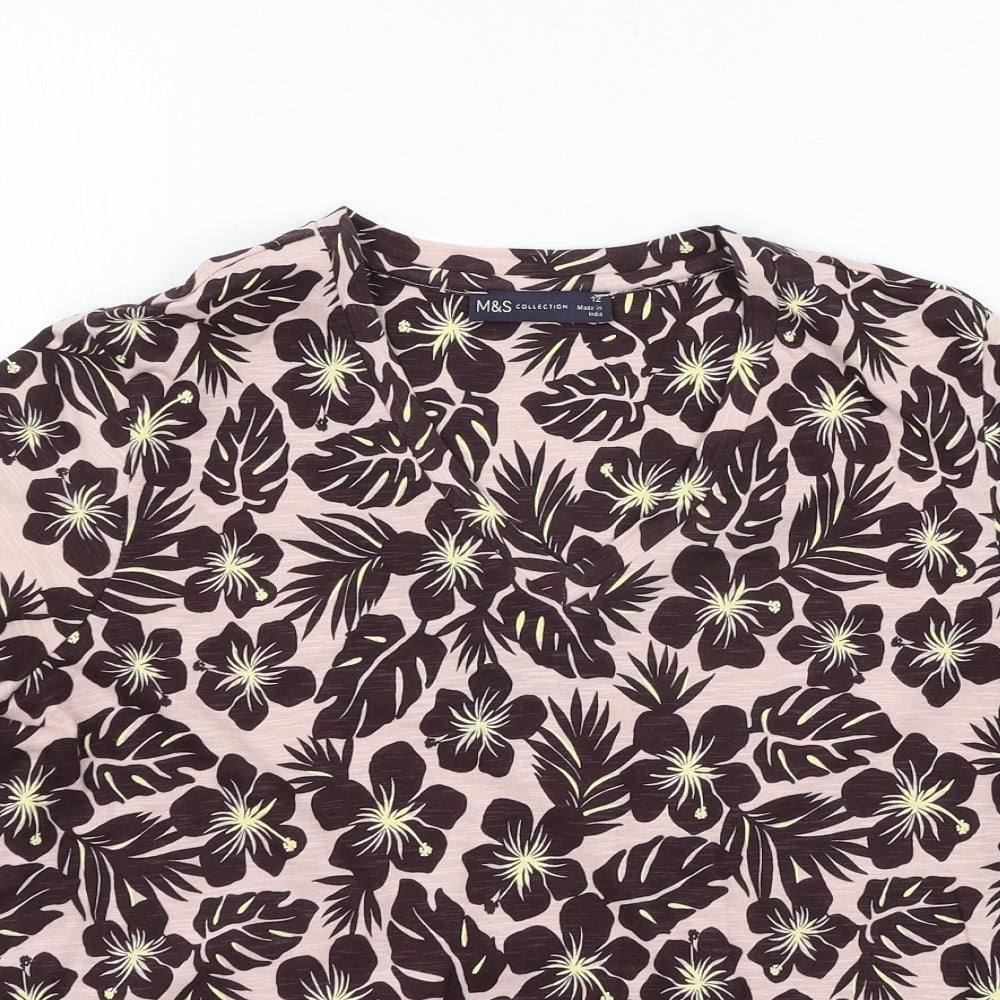 Marks and Spencer Womens Pink Floral Jersey Basic T-Shirt Size 12