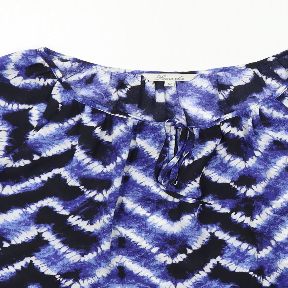 Peacocks Womens Blue Geometric  Basic Blouse Size 12
