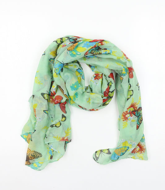 Front view of Preworn women’s green geometric scarf - butterflies