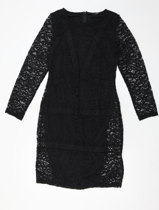 Front view of George women’s black lace bodycon, size UK 12