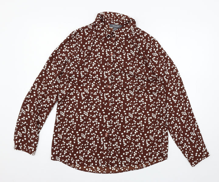 Primark Womens Brown Animal Print Basic Button-Up Size 12