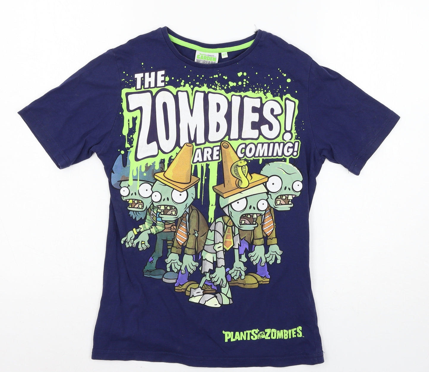 Rebel Boys Blue Geometric Jersey Basic T-Shirt Size 10-11 Years  - plants vs zombies