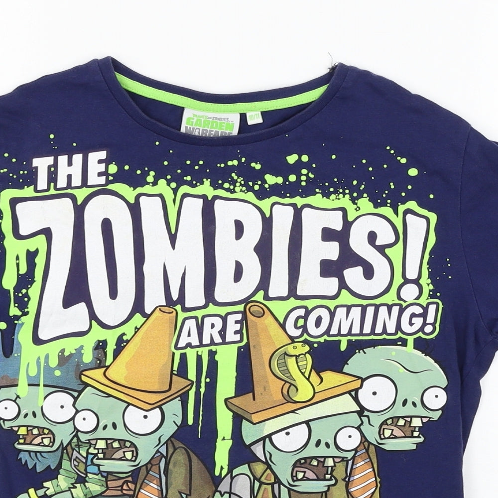 Rebel Boys Blue Geometric Jersey Basic T-Shirt Size 10-11 Years  - plants vs zombies