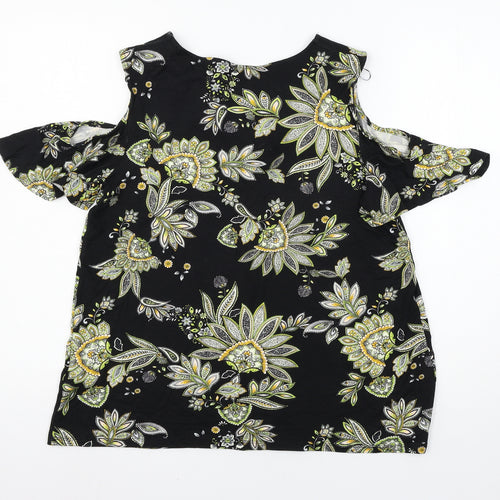 Preworn Womens Black Geometric Jersey Basic Blouse Size 12