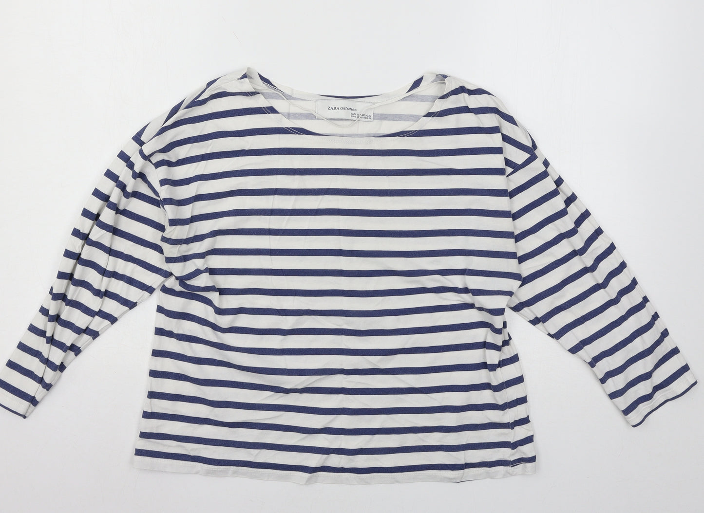 Zara Womens White Striped Jersey Basic T-Shirt Size S