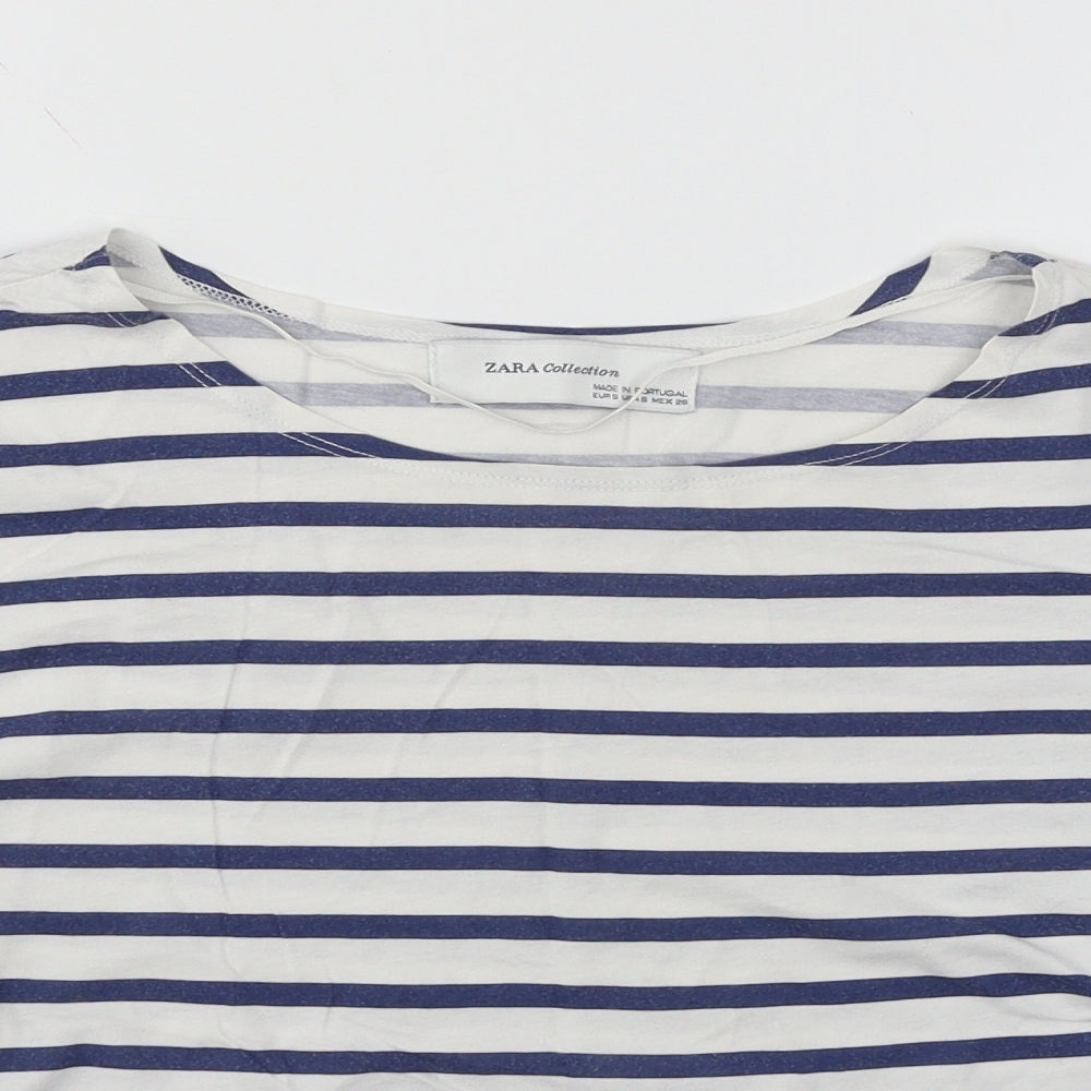 Zara Womens White Striped Jersey Basic T-Shirt Size S