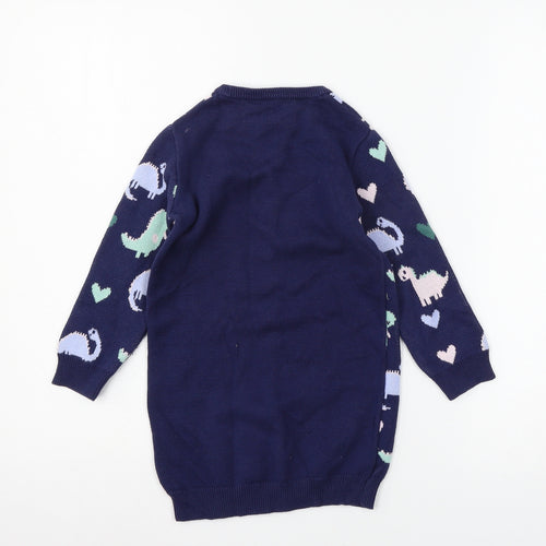 George Girls Blue  Knit Pullover Jumper Size 3-4 Years  - Dinosaur