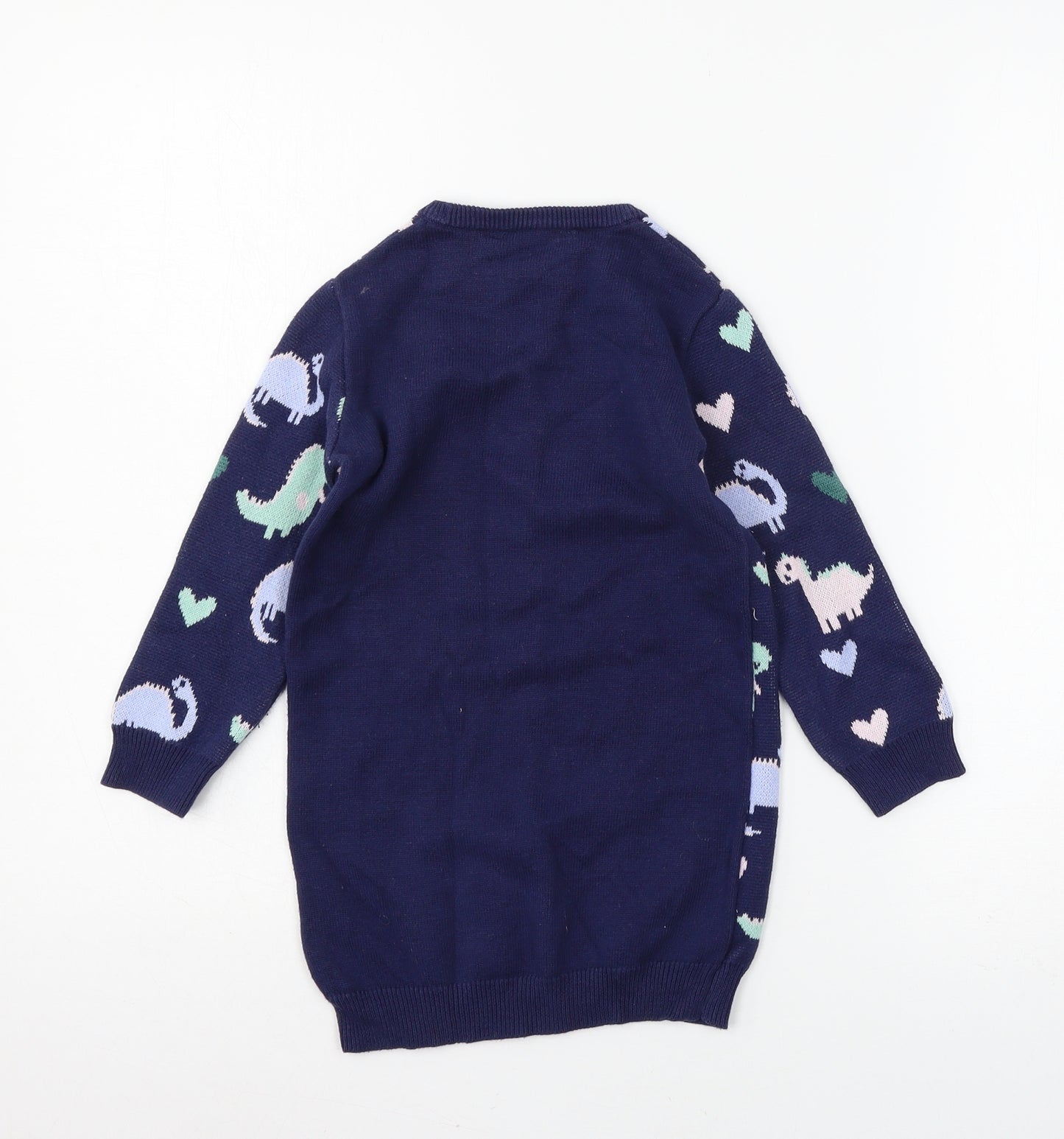 George Girls Blue  Knit Pullover Jumper Size 3-4 Years  - Dinosaur
