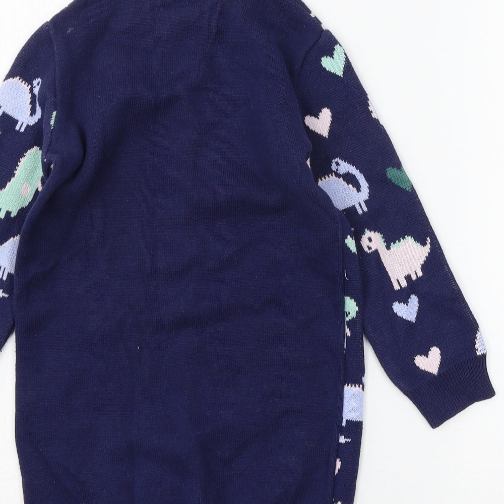 George Girls Blue  Knit Pullover Jumper Size 3-4 Years  - Dinosaur