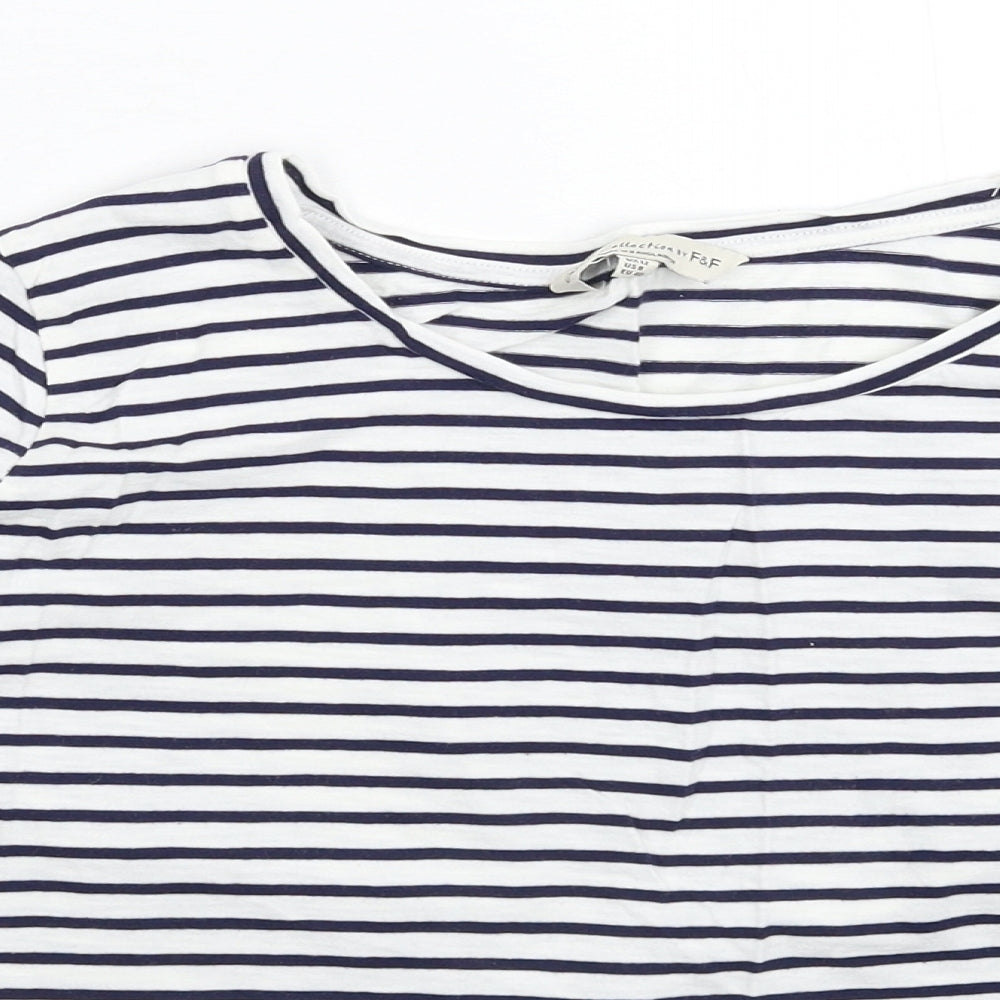 F&F Womens White Striped  Basic T-Shirt Size 12