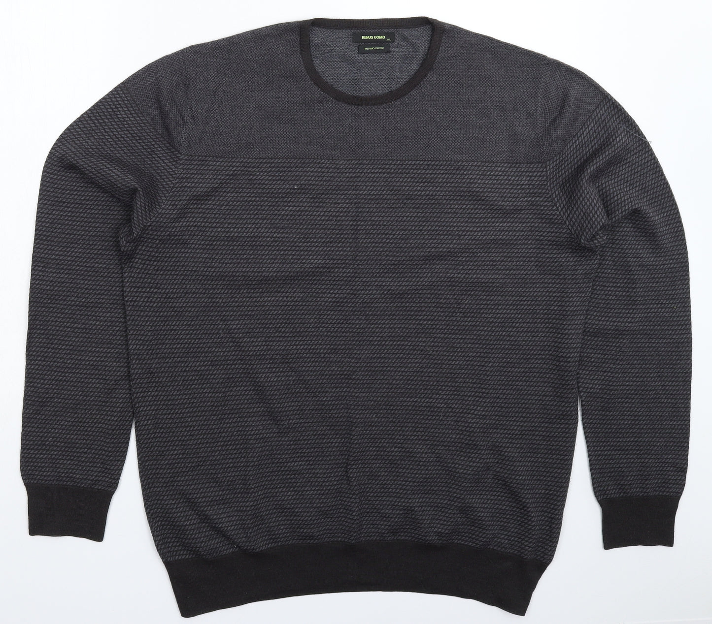 REMUS Mens Grey Geometric Knit Pullover Jumper Size 2XL