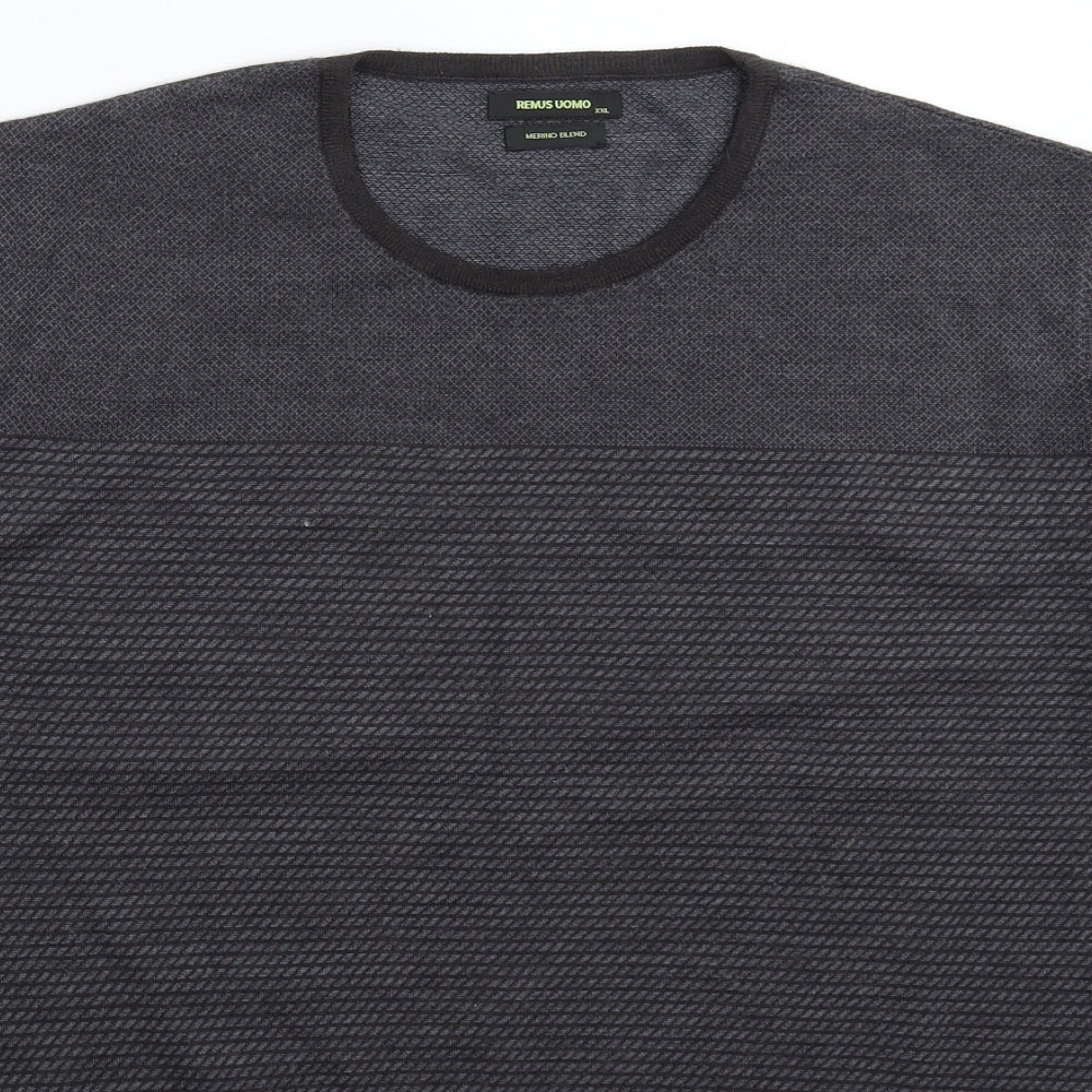REMUS Mens Grey Geometric Knit Pullover Jumper Size 2XL
