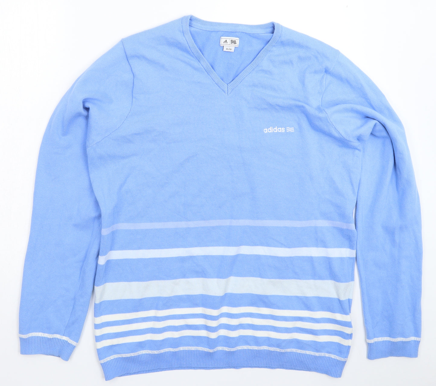 adidas Mens Blue Striped  Pullover Jumper Size XL