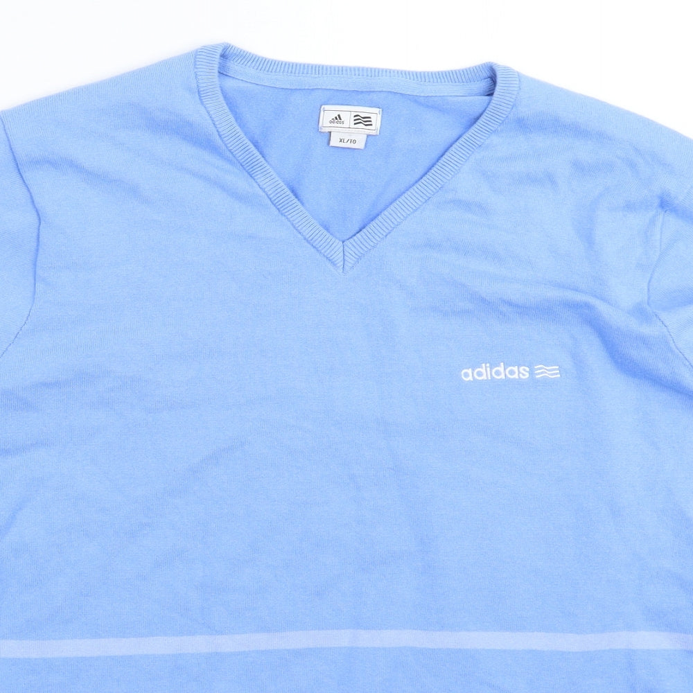 adidas Mens Blue Striped  Pullover Jumper Size XL