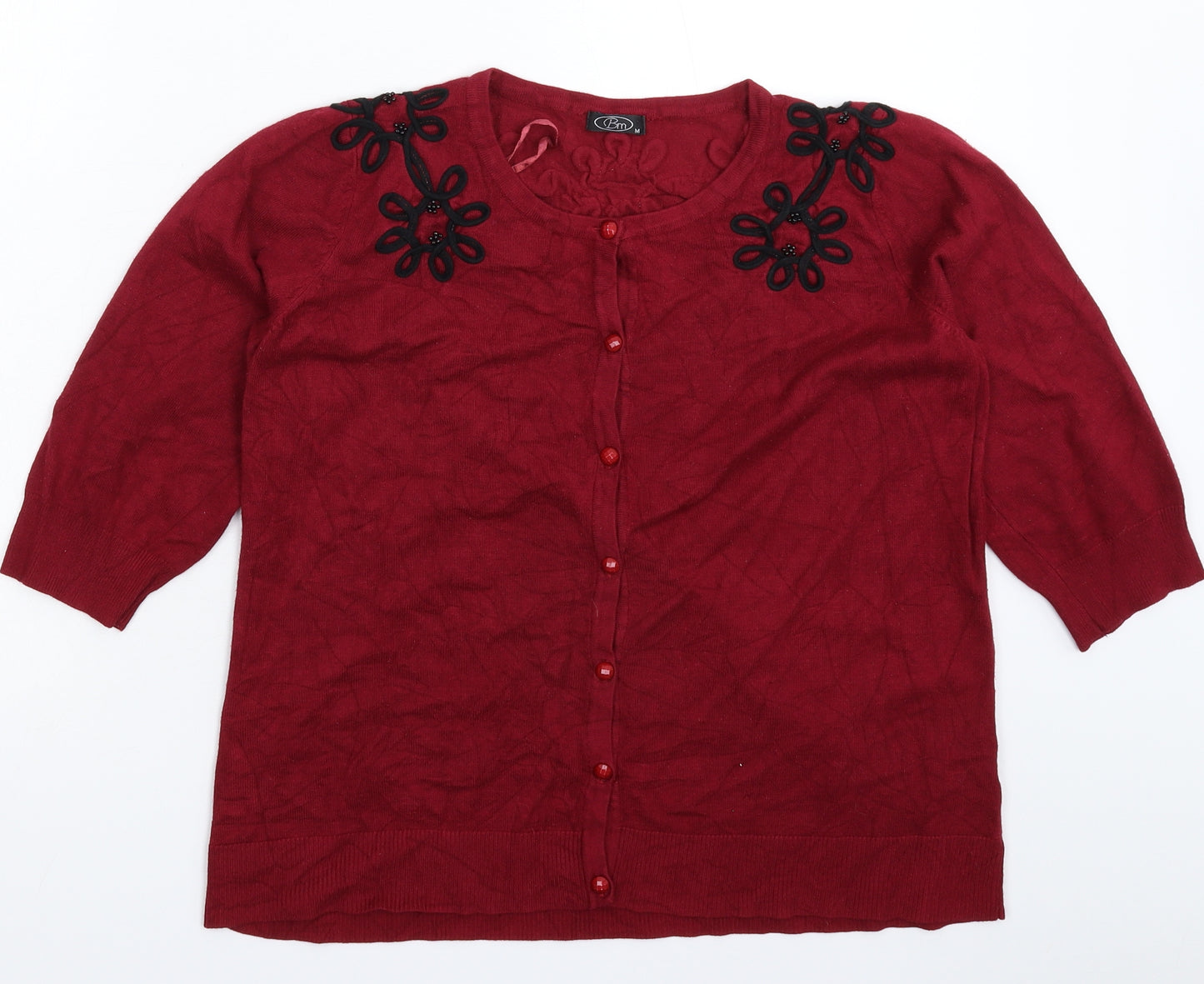 BM Womens Red  Knit Cardigan Jumper Size M