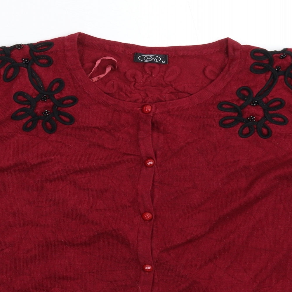 BM Womens Red  Knit Cardigan Jumper Size M