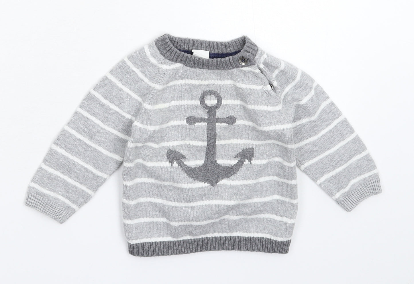 H&M Baby Grey Striped Knit Pullover Jumper Size 6-9 Months