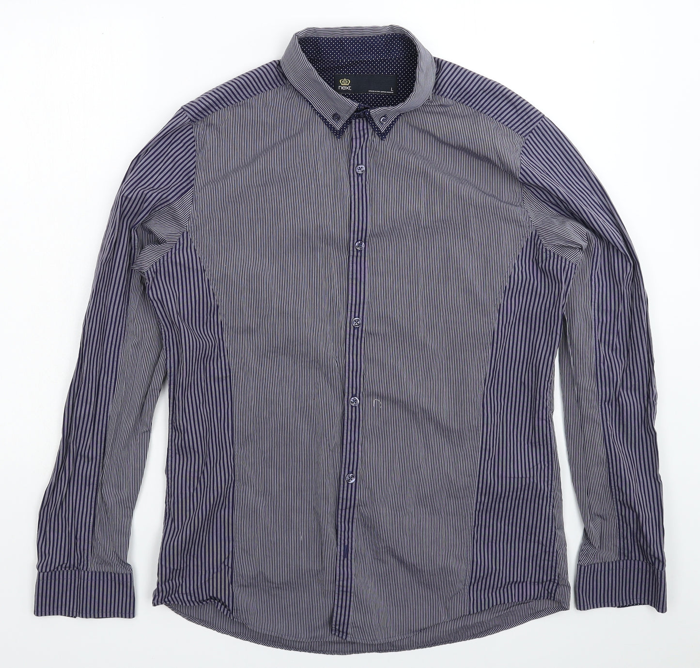 NEXT Mens Blue Striped   Dress Shirt Size L