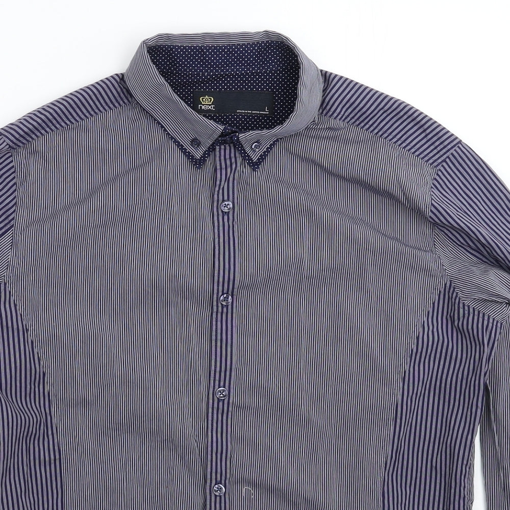 NEXT Mens Blue Striped   Dress Shirt Size L