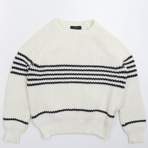 Autograph Womens White Striped Knit Pullover Jumper Size 12