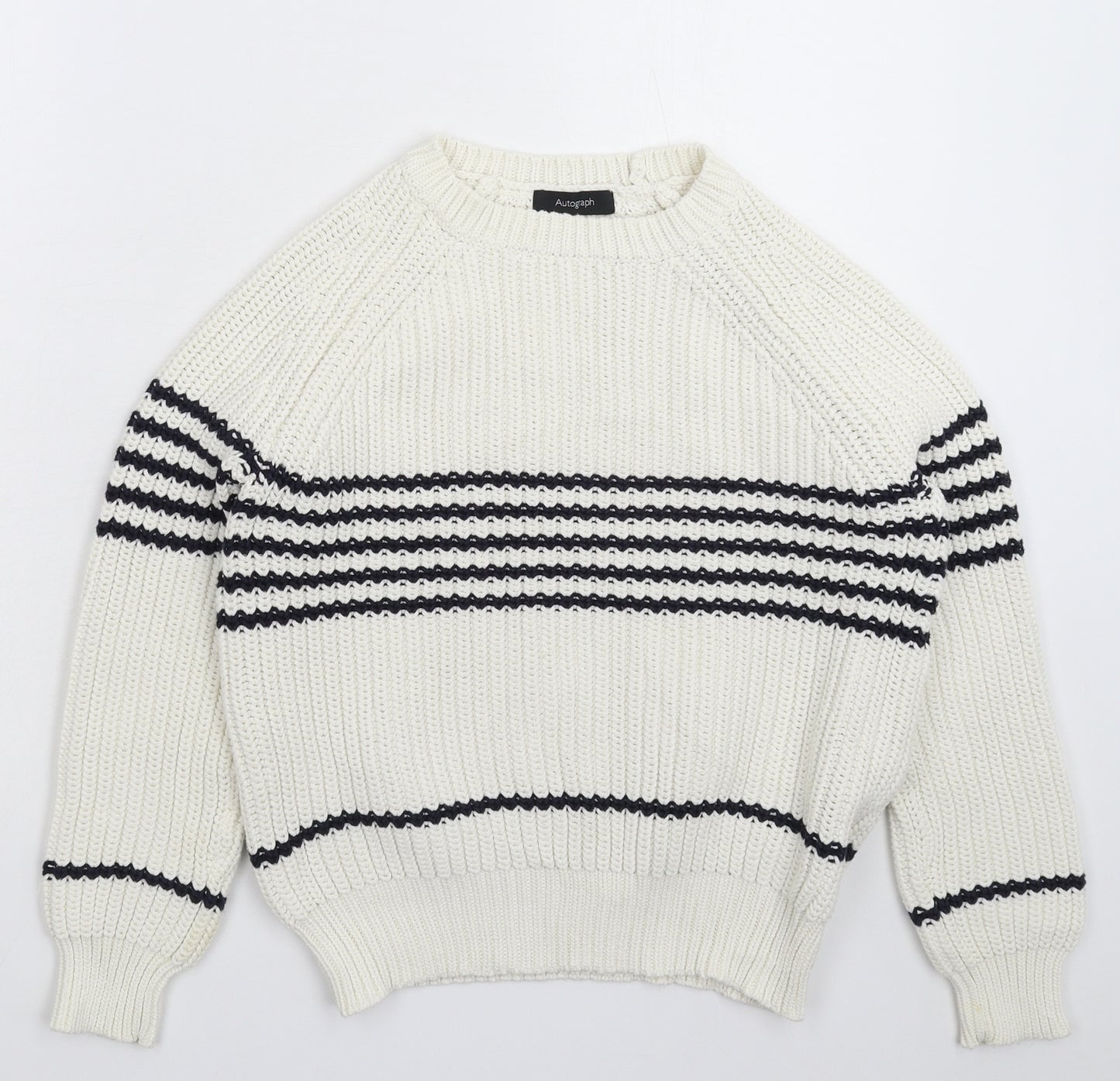 Autograph Womens White Striped Knit Pullover Jumper Size 12