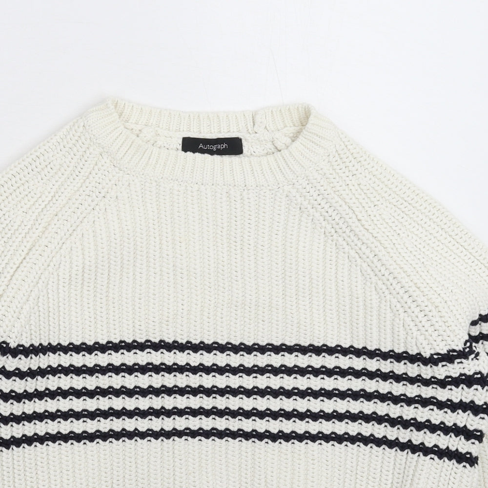 Autograph Womens White Striped Knit Pullover Jumper Size 12