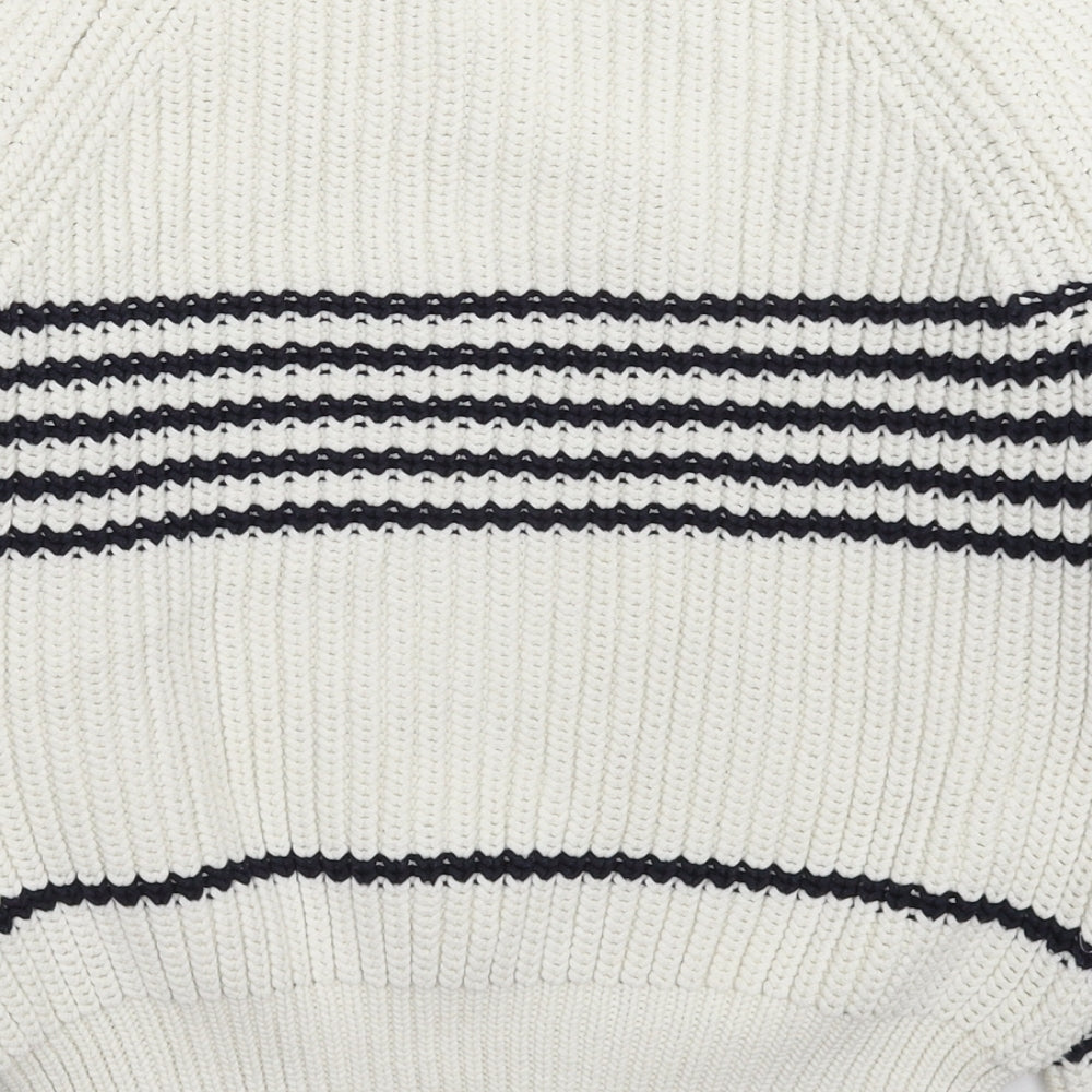 Autograph Womens White Striped Knit Pullover Jumper Size 12