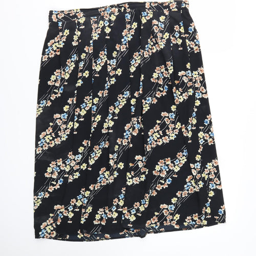 Preworn Womens Black Floral  Flare Skirt Size 18