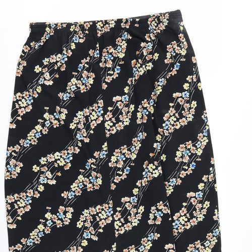 Preworn Womens Black Floral  Flare Skirt Size 18