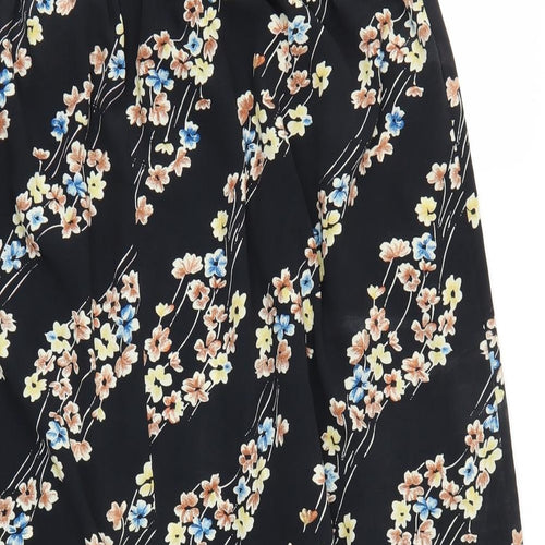 Preworn Womens Black Floral  Flare Skirt Size 18