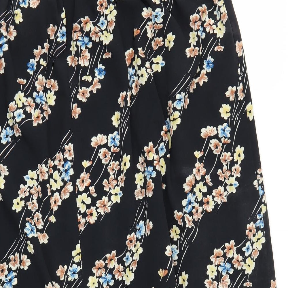 Preworn Womens Black Floral  Flare Skirt Size 18