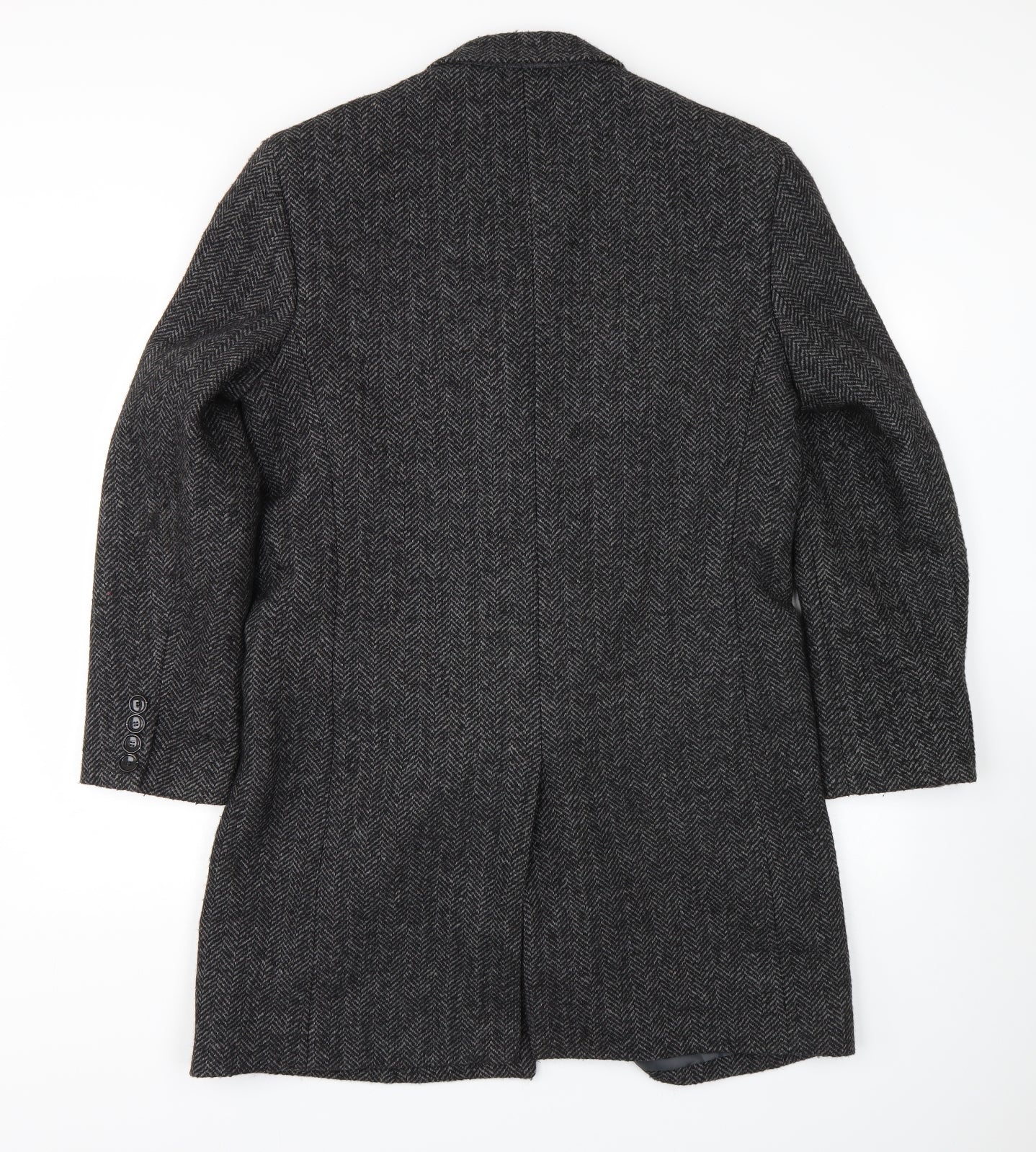 M&S Mens Black Herringbone  Trench Coat Coat Size M