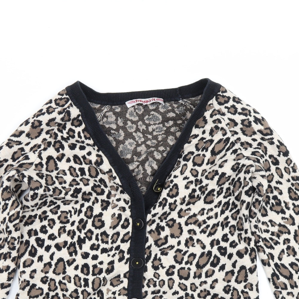 Freespirit Girls Brown Animal Print  Cardigan Jumper Size 11-12 Years