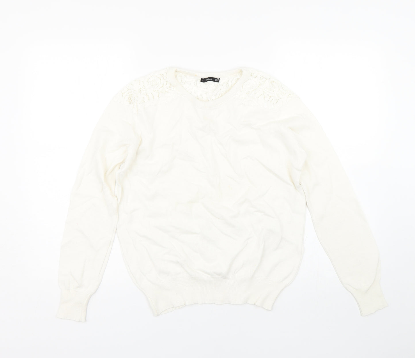 Zara Womens White Floral  Pullover Jumper Size M