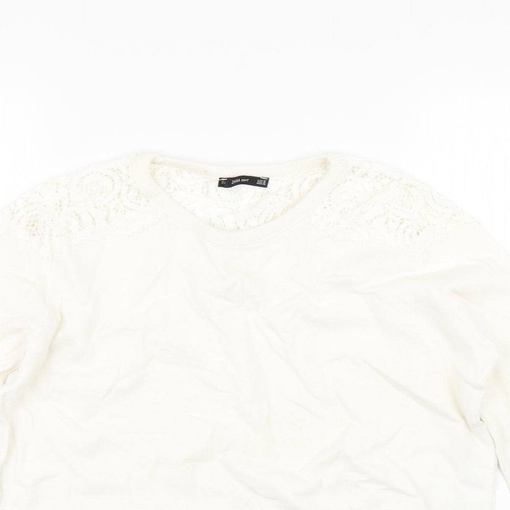 Zara Womens White Floral  Pullover Jumper Size M
