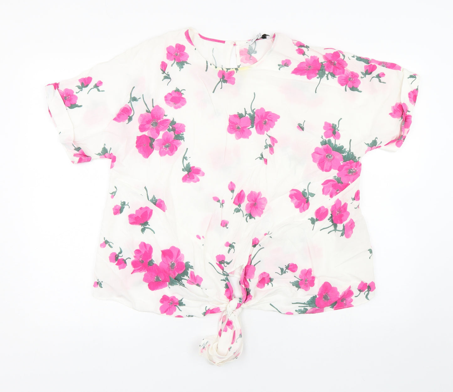 Warehouse Womens White Floral  Basic Blouse Size 12