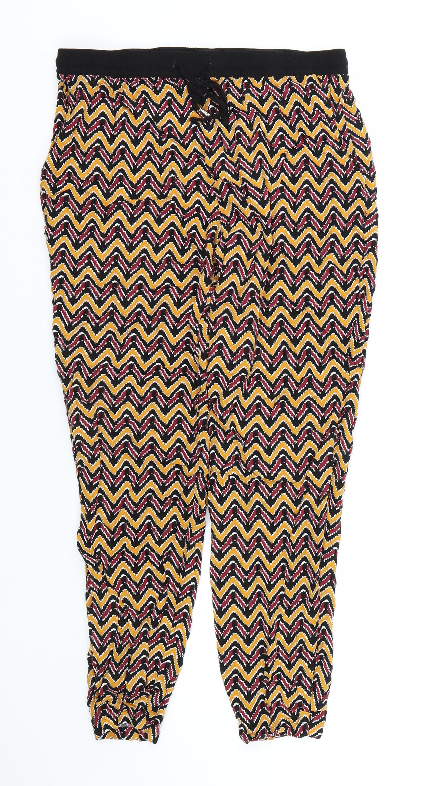 Papaya Womens Yellow Striped  Capri Trousers Size 12 L25 in