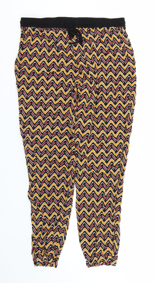 Front view of Papaya women’s yellow striped capri trousers, size UK 12, 25-inch leg