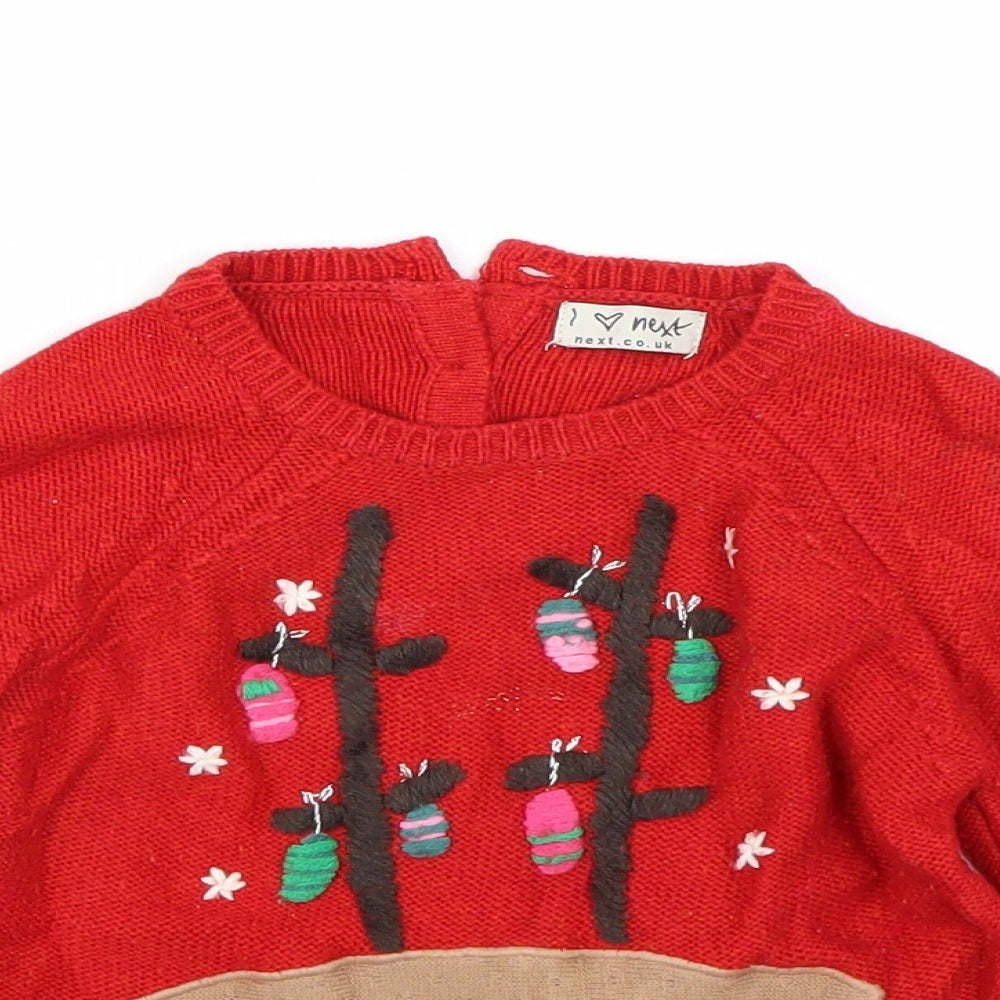 NEXT Girls Red   Pullover Jumper Size 3-4 Years  - Christmas