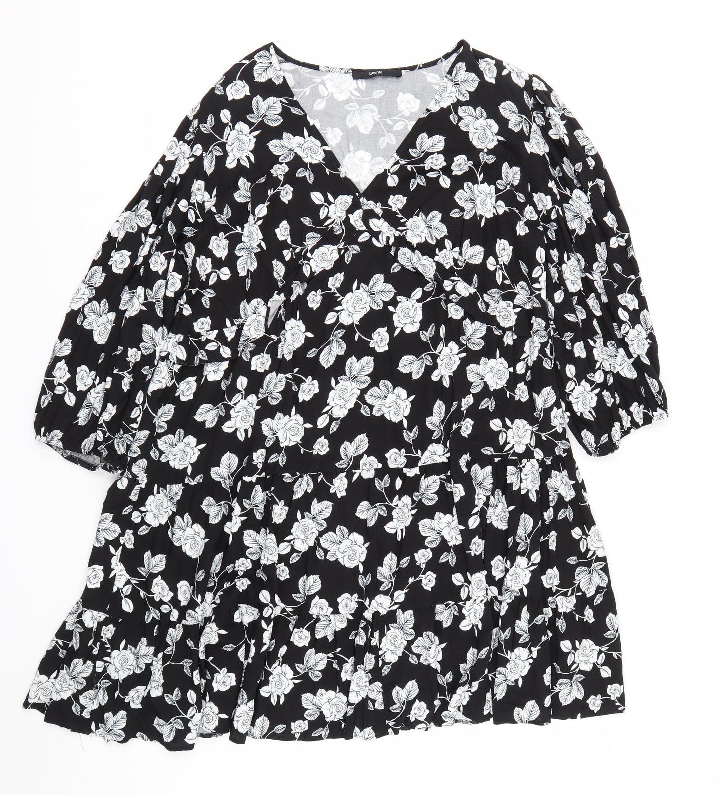 George Womens Black Floral  T-Shirt Dress  Size 14