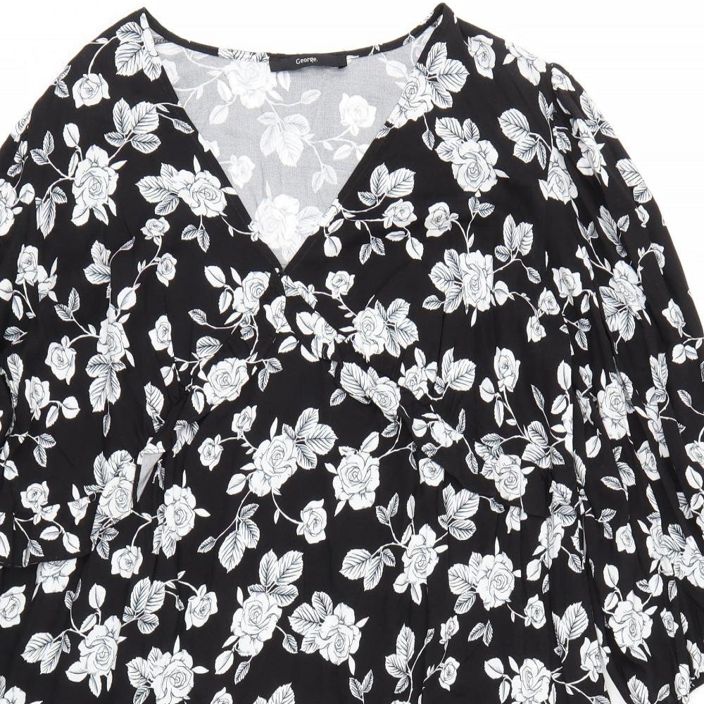 George Womens Black Floral  T-Shirt Dress  Size 14