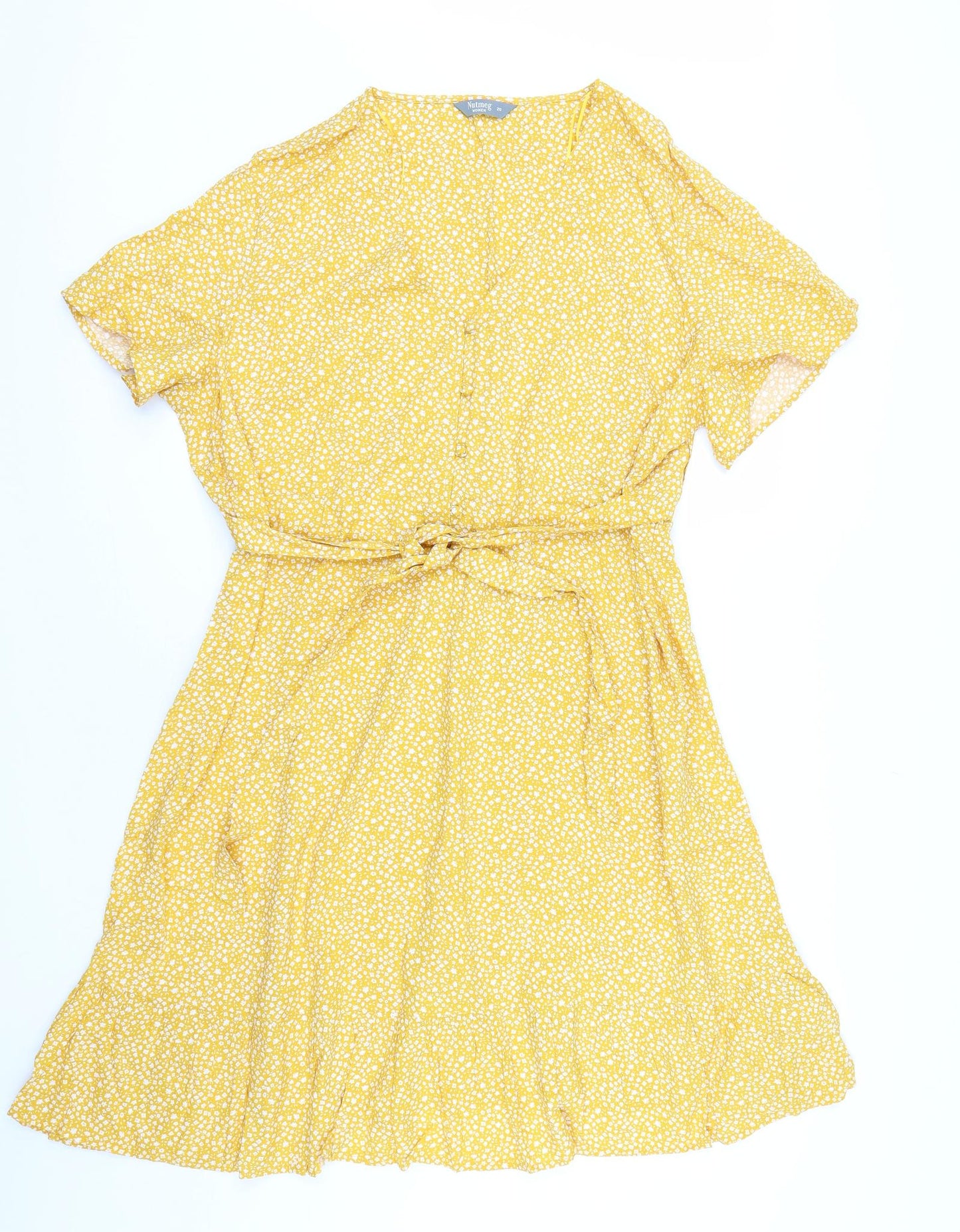 Nutmeg Womens Yellow Floral  T-Shirt Dress  Size 20