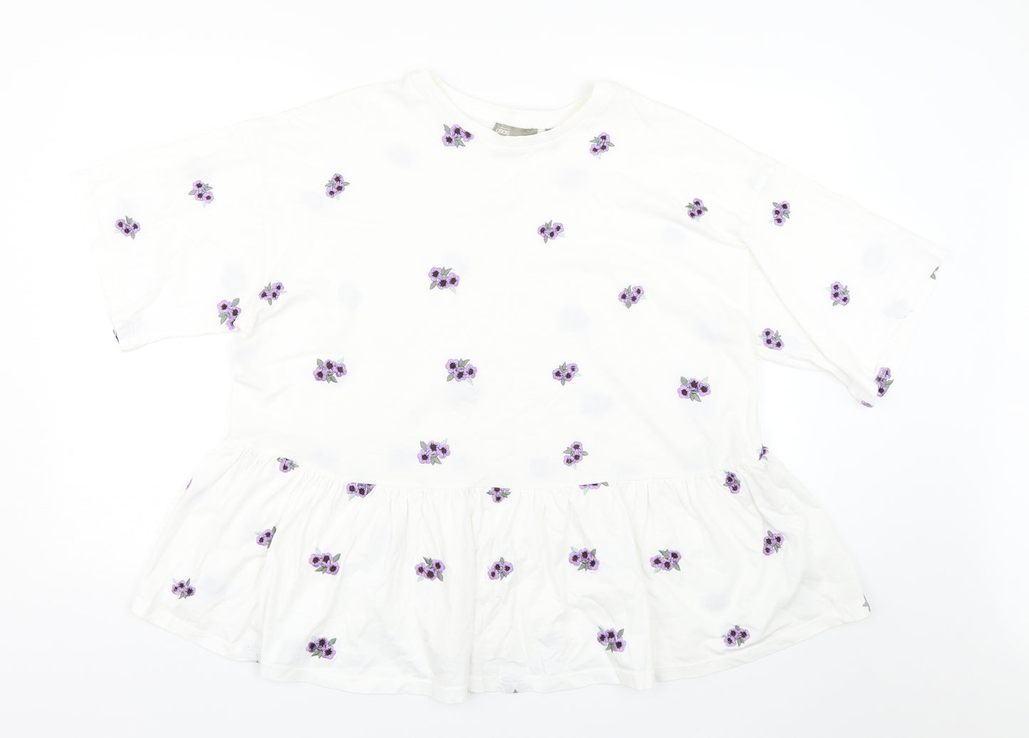ASOS Womens White Floral  Basic T-Shirt Size 18